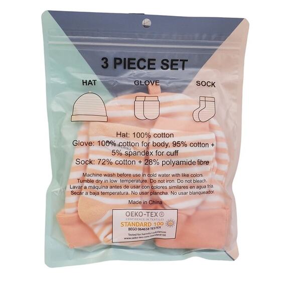 Infant Hat Set Infant Gloves Infant Socks Set Infant Gift Set 100% Cotton - Picture 6 of 6